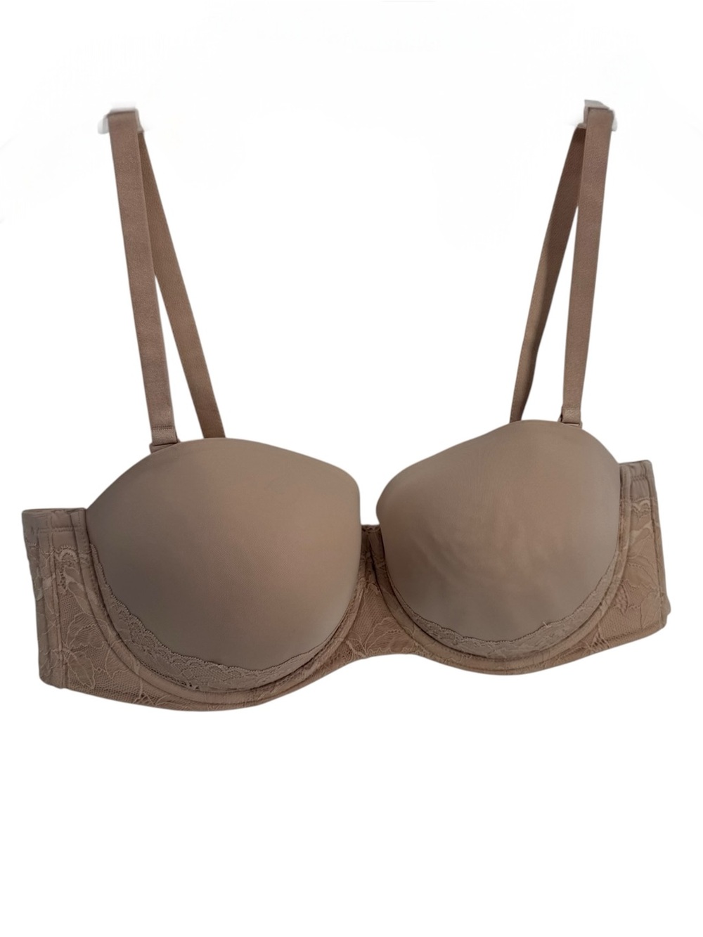 Torrid Curve 44C Beige Strapless Underwire Multiway Bra Floral Lace Trim